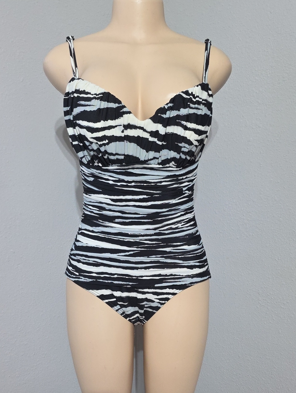 Magicsuit Black & White Striped One-Piece Swimsuit with Sweetheart Neckline S10